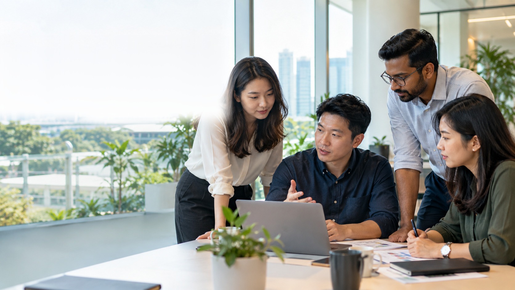 A small team around a laptop