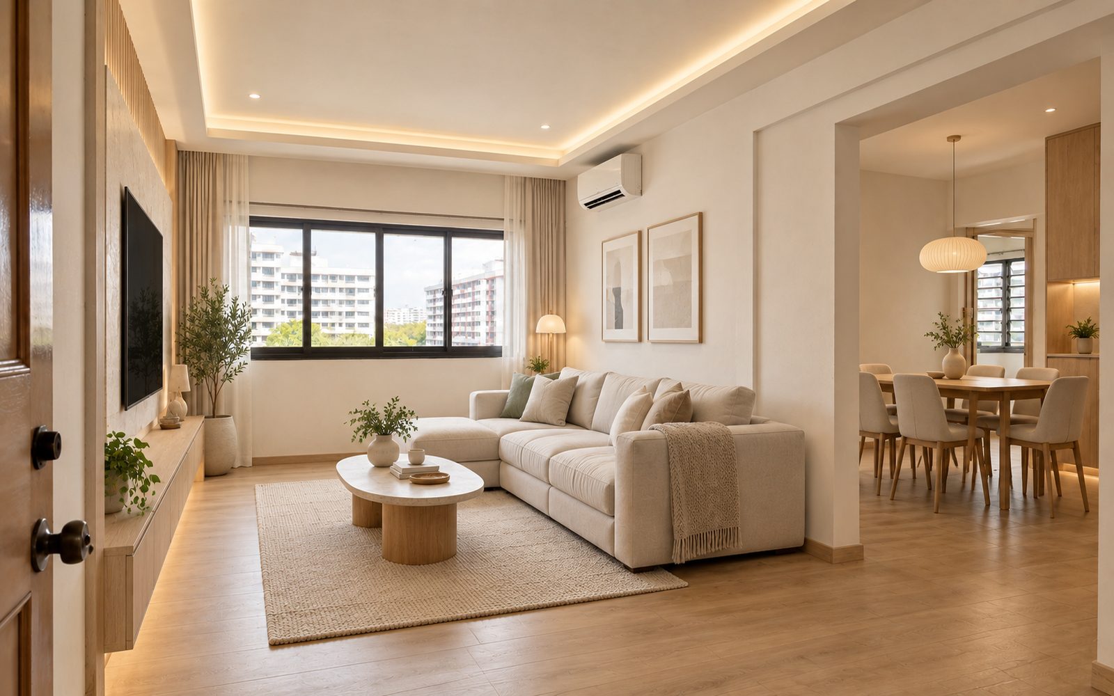 Concept visualisation of the same living room after renovation